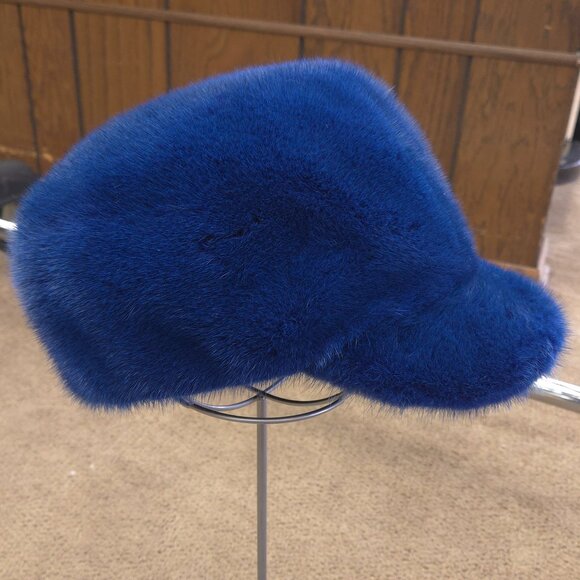Blue Mink Fur Baseball Hat Blue dyed Mink Fur Army Hat
